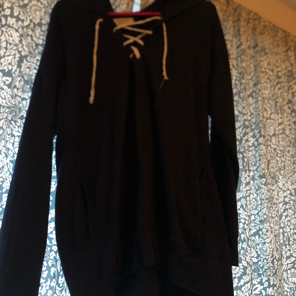 Navy blue hoodie with ties in front